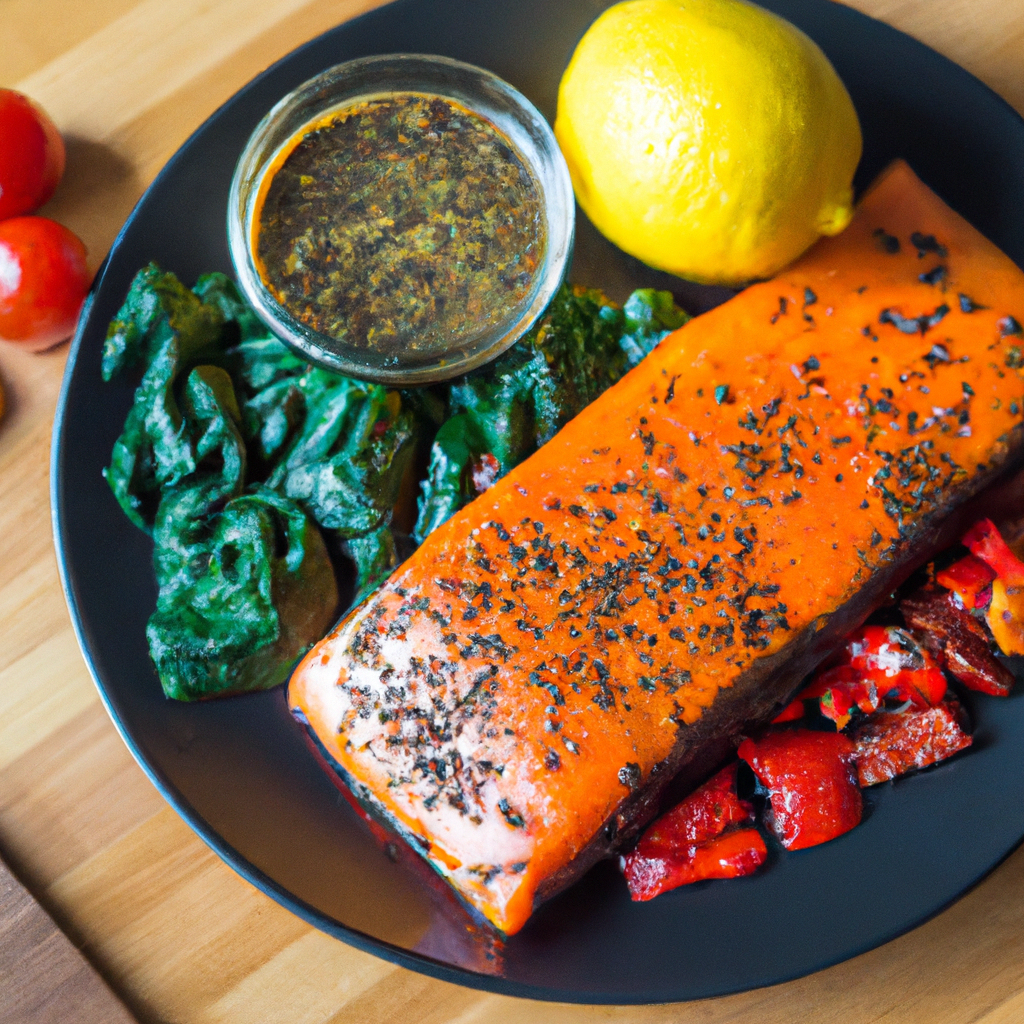 Image of recipe: Spicy Chocolate-Coffee Glazed Smoked Salmon with Turmeric Spinach