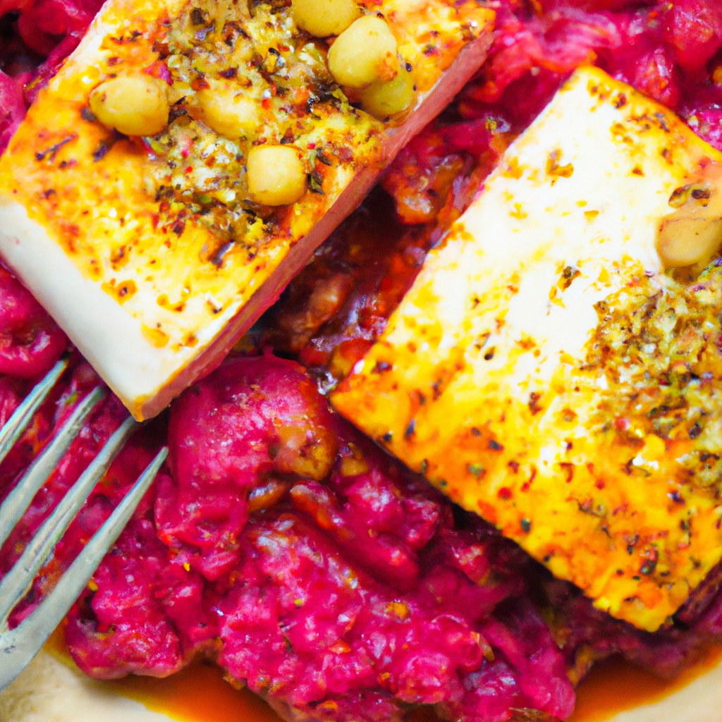 Image of recipe: Vegan Beetroot and Tofu Steak with Spicy Cauliflower Rice