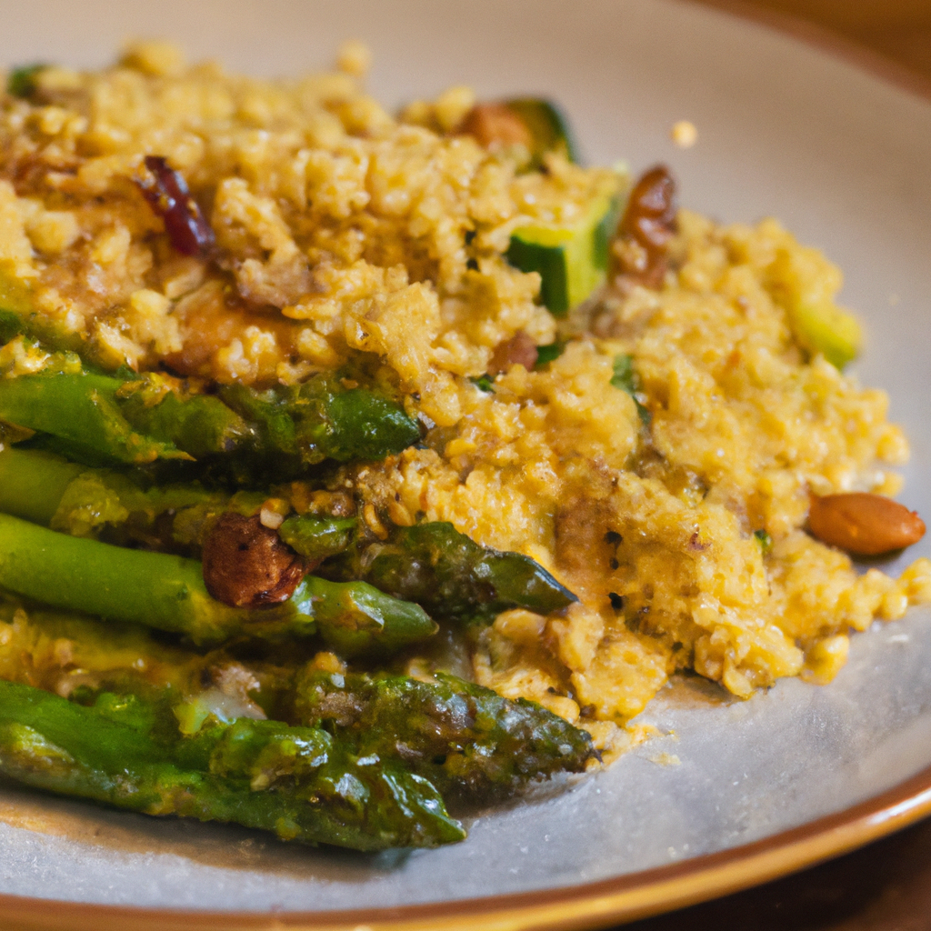 Image of recipe: Spiced Asparagus and Zucchini Couscous with Oat and Nut Crumble