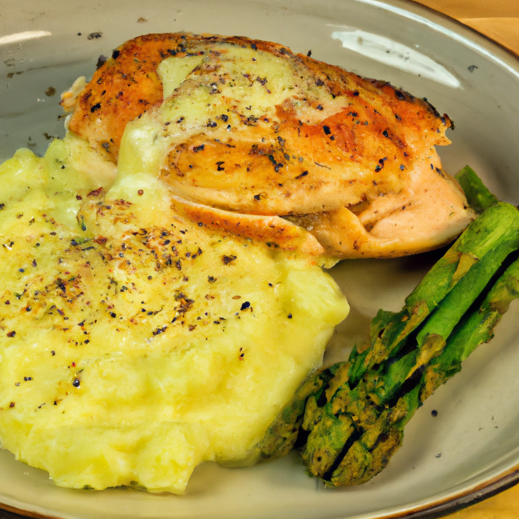 Image of recipe: Cheddar Chicken with Asparagus and Potato Mash