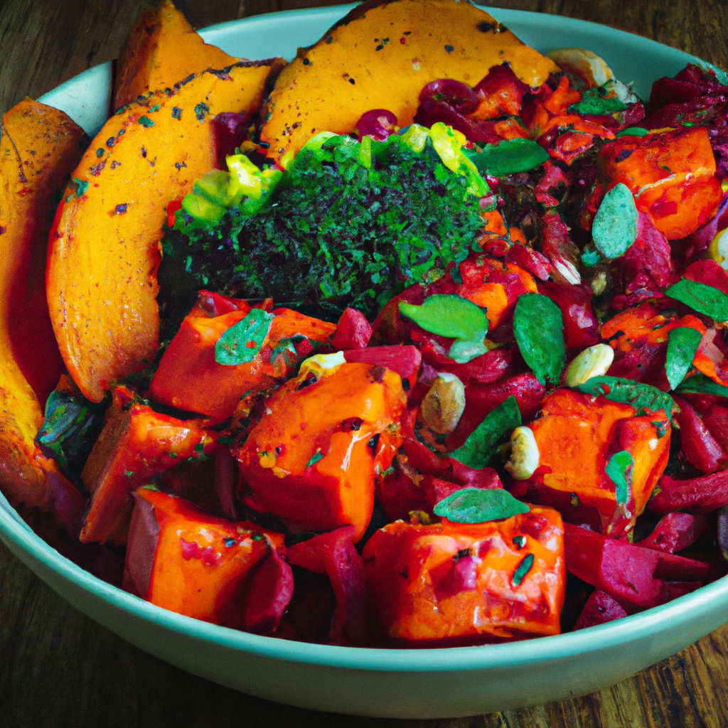 Image of recipe: Spicy Roasted Pumpkin and Beetroot Vegan Bowl