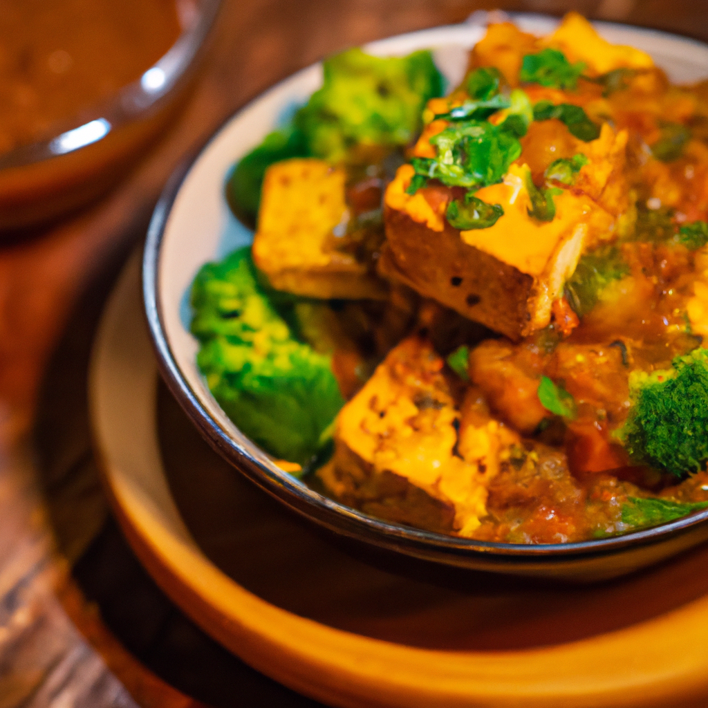 Image of recipe: Vegan Balsamic Glazed Tofu with Spicy Pumpkin Puree and Garlic Broccoli