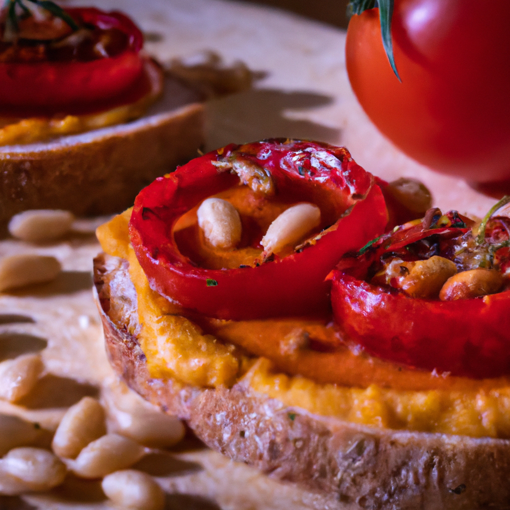 Image of recipe: Tomato and Hummus Toast with Pine Nut Topping