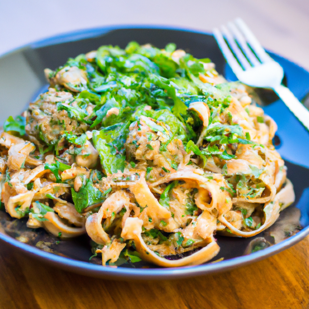 Image of recipe: Spinach and Pork Chops Pasta with Walnut Applesauce